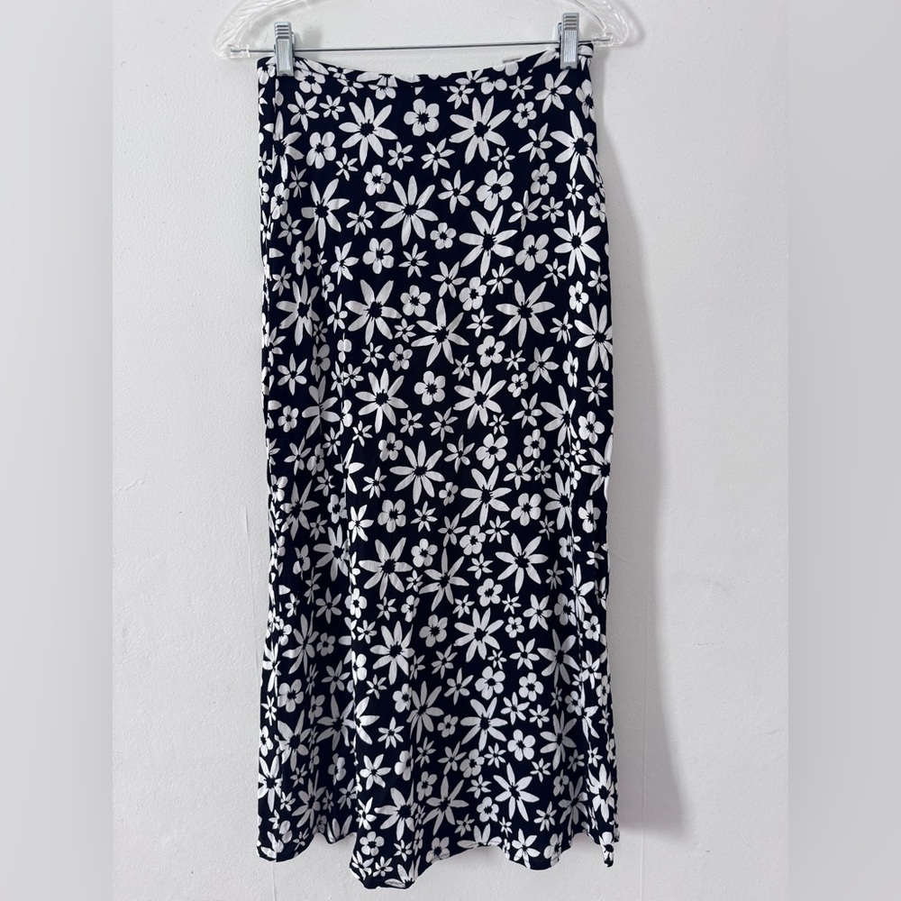 Ann Taylor Floral Print Black and White Maxi Skirt